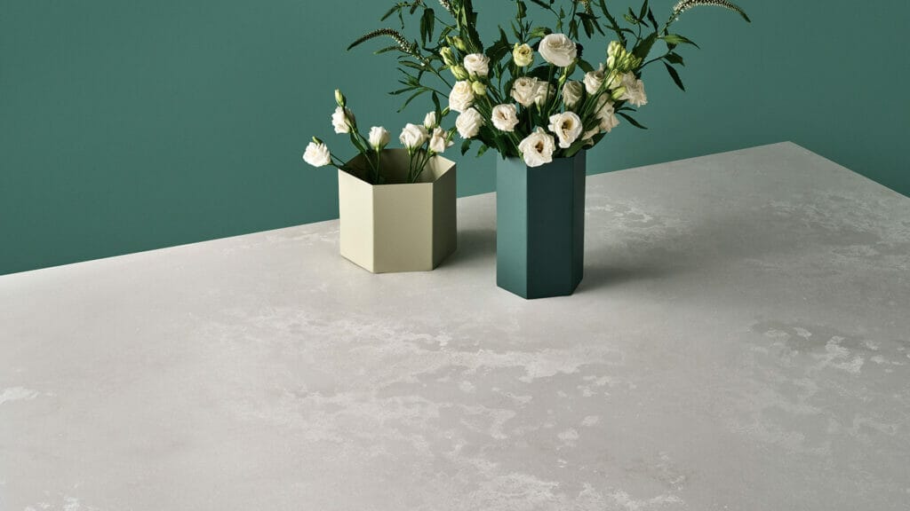 grey countertop with flowers