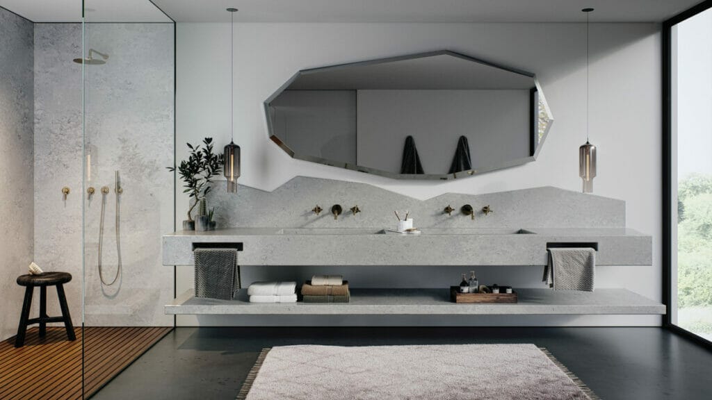 Modern Bathroom in Caesarstone 4044 Airy Concrete|2045